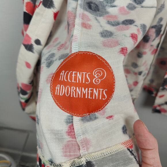 Accents & Adornments Blazer Womens Medium White Cherry Blossom Floral Linen Boho - Picture 6 of 7